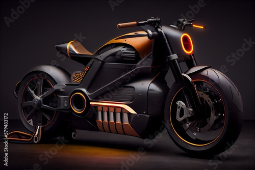 Electric motorcycle with modern look. Generative AI. 