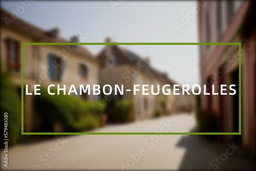 Le Chambon-Feugerolles: Der Ortsname der niederländischen Stadt Le Chambon-Feugerolles im Department Auvergne-Rhône-Alpes vor einem Foto photo