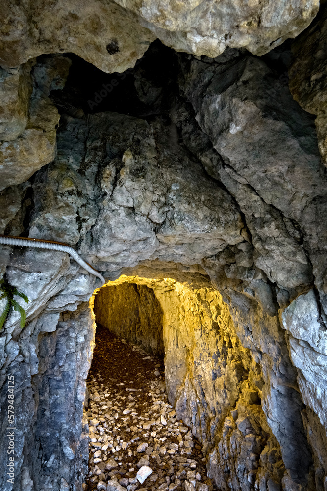 Austro-Hungarian tunnel of the Great War in Nosellari. Folgaria, Alpe Cimbra, Trentino.