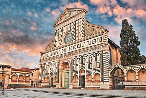 Florence, Tuscany, Italy: the ancient church Basilica of Santa Maria Novella, wonderful example of Italian art and architecture in renaissance and gothic style photo