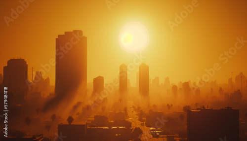 Heatwave over a city bright sun global warming urban heat  photo