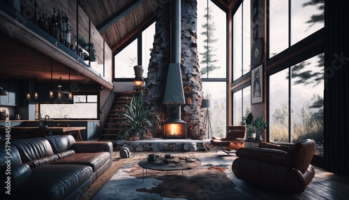 Beautiful and clean interior design of a nice villa, generative AI