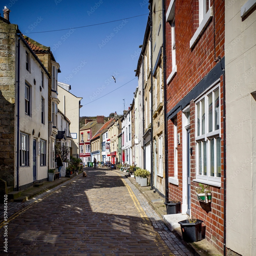 narrow street in coastal summer town