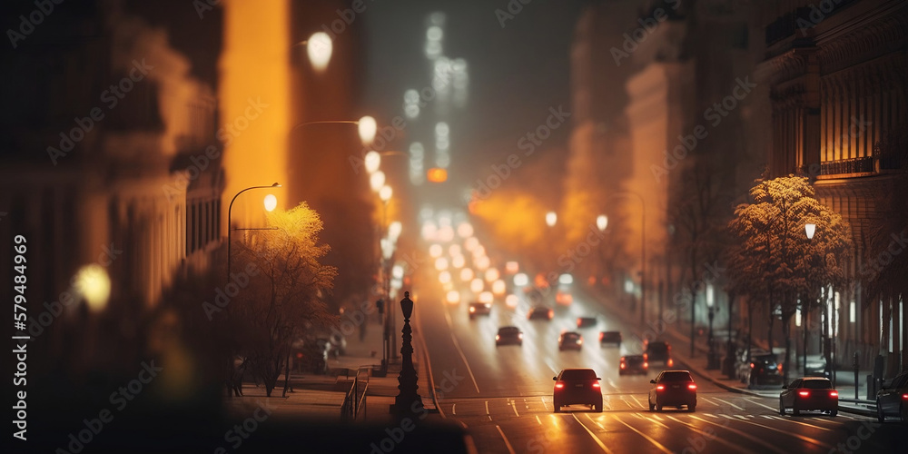 Road in winter with beautiful night. Saturated roads in night view. winter road view in night. time lapse of people walking in the city. time lapse of traffic at night, ai generative.