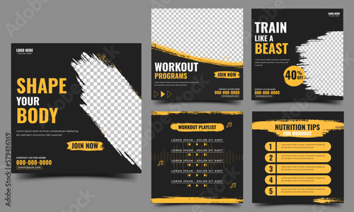 Fitness and gym social media post content and promotion  banner template design collection