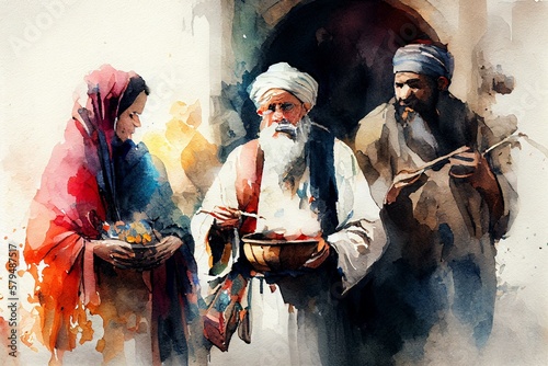 Religious Traditions, watercolor style. Generative AI photo