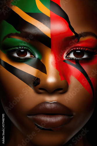 AI generated close up photography of creative makeup in Pan-African colours
