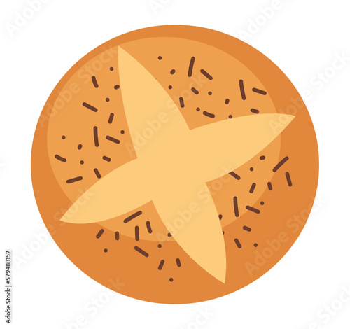 Pastry bread from wheat, whole grain and rye, bakery food, bun. Small loaf. Vector flat illustration isolated on background