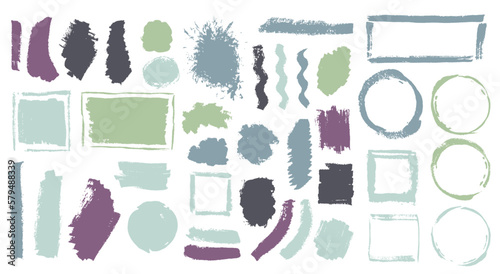Paint dye daub vector batch. Isolated border box vintage elements. Smear splash textured label stencil group. Daub watercolor spots drawing.