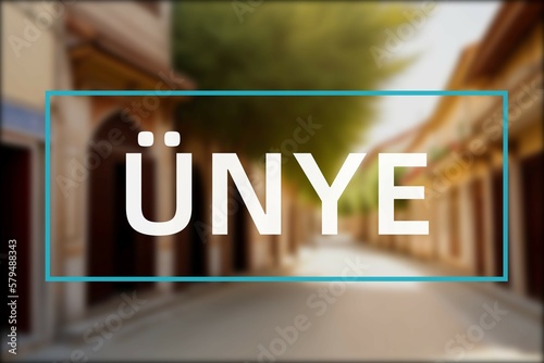 Ünye: Der Name der türkischen Stadt Ünye in der Region Ordu vor einem Hintergrundbild photo