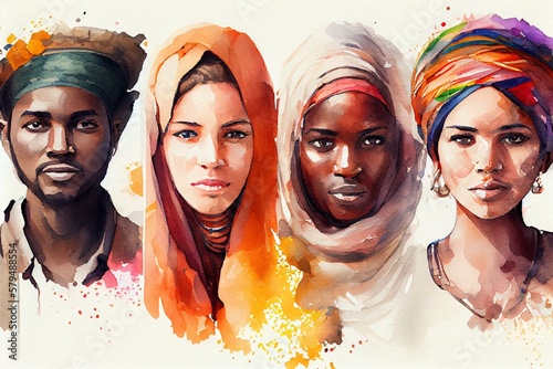Cultural Diversity, watercolor style. Generative AI