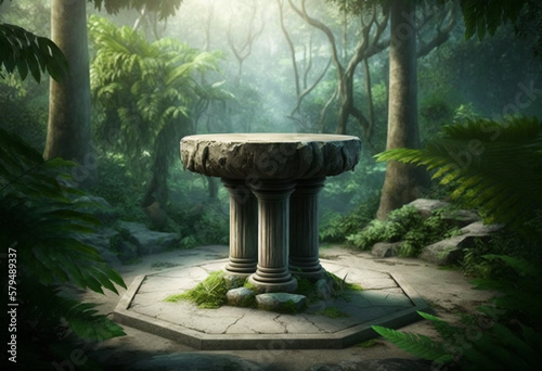 A Monumental AI-Generated Render of an Ancient Relic Platform in a Tropical Forest