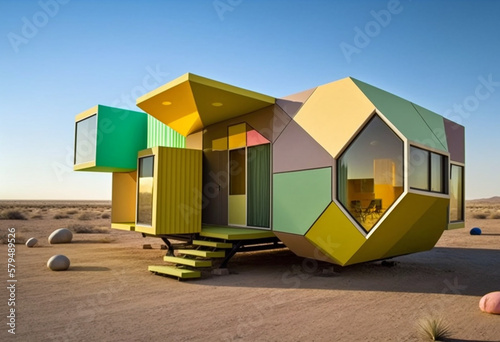 Tiny house, lovely tiny home living concept. Modern architecture, urban, green and environmental.
