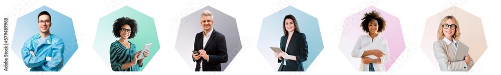 Business people in the icon women and men successful employees, transparent background, isolated, png.