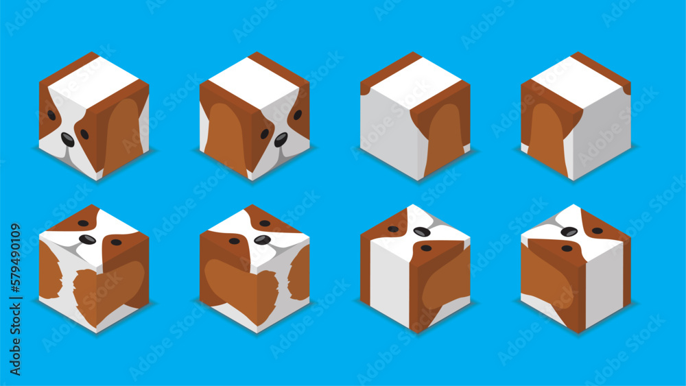 Fototapeta premium Animal Dice 3D Character Animal Cavalier King Charles Spaniel Dog Cartoon Vector