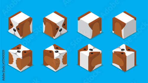 Animal Dice 3D Character Animal Cavalier King Charles Spaniel Dog Cartoon Vector