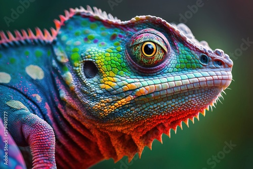 Colorful exotic chameleon lizard. Generative AI © hardqor4ik