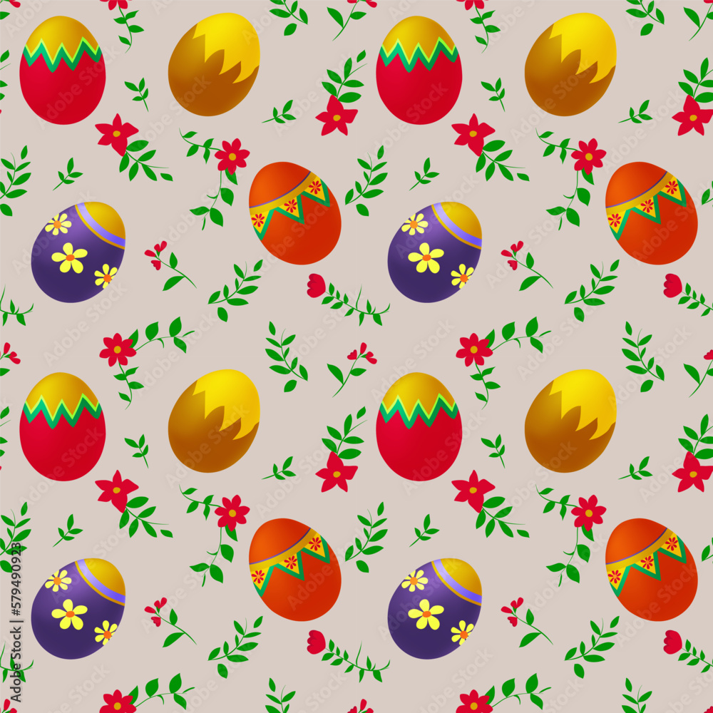 A set of seamless backgrounds with Easter eggs with a pattern and flowers, vector graphics 1000x1000 pixels. A set of seamless backgrounds with Easter eggs with a pattern and flowers, vector graphics 1000x1000 pixels.