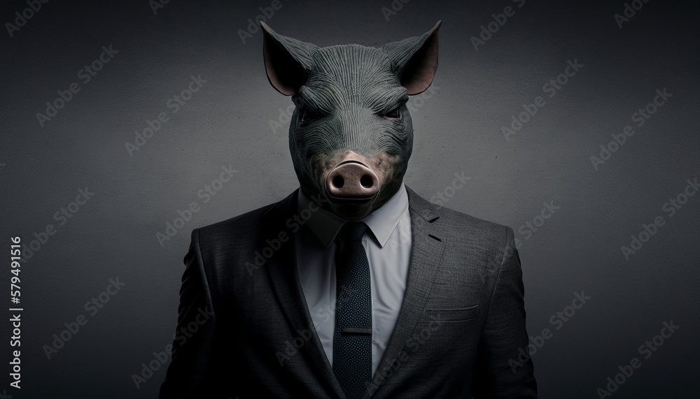 Obraz premium Beastly Ambition: Businessman in a Suit with Pig Head
