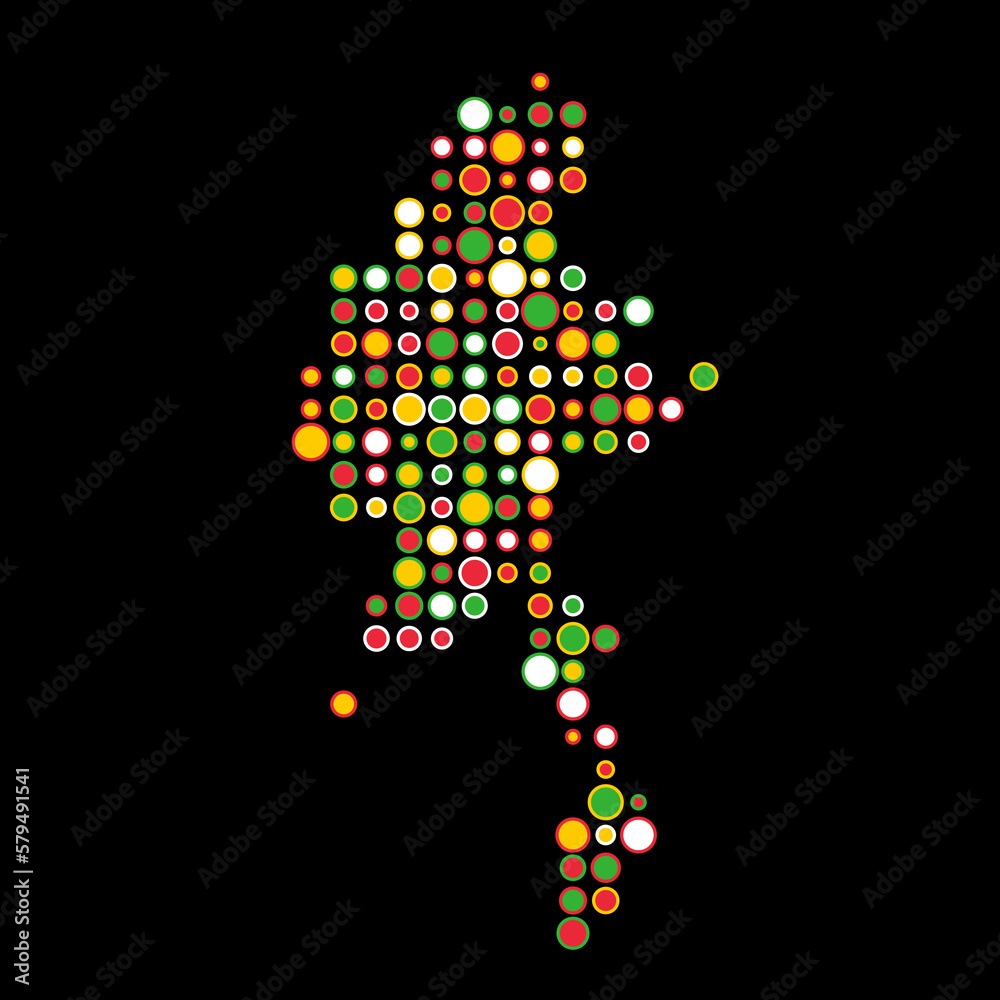 Myanmar Silhouette Pixelated pattern map illustration