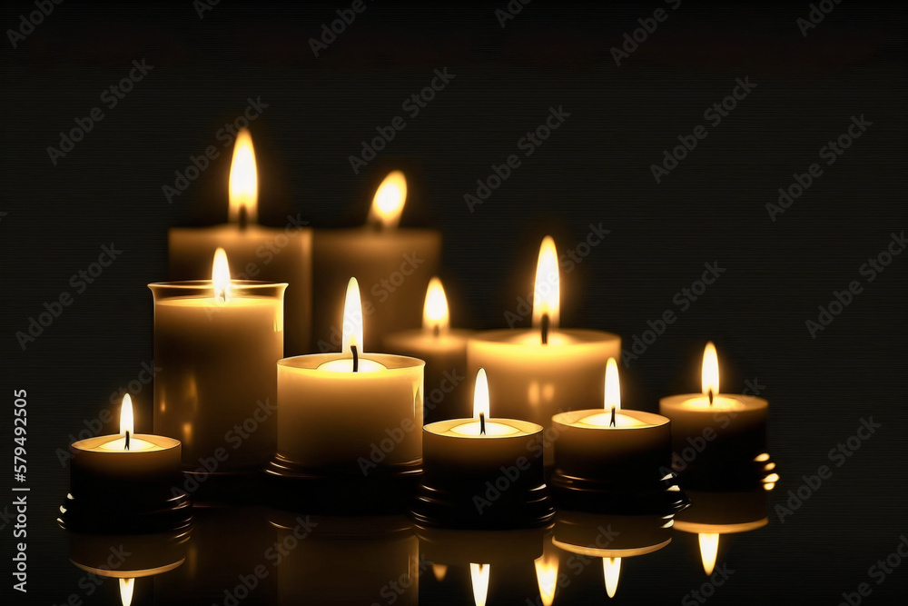 Burning candles on a dark background. Generative AI Burning candles on a dark background. Generative AI
