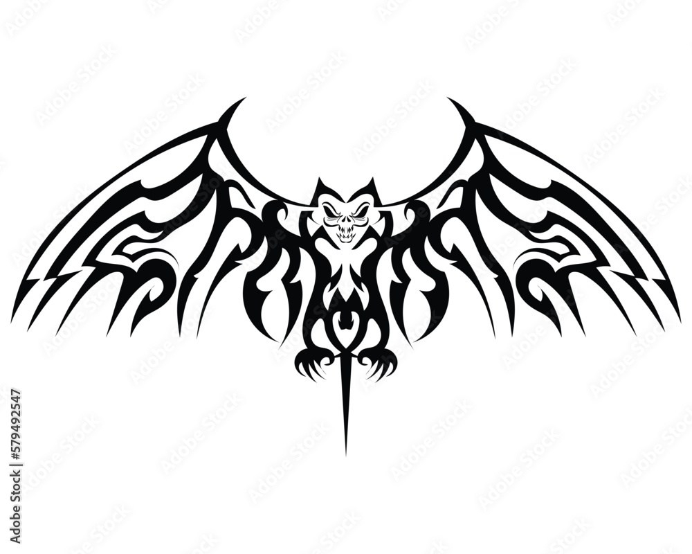 black tattoo silhouette vector design of a bat monster with carvings and symbols all over its body and its wings spread and its tail pointed downwards black tattoo silhouette vector design of a bat monster with carvings and symbols all over its body and its wings spread and its tail pointed downwards
