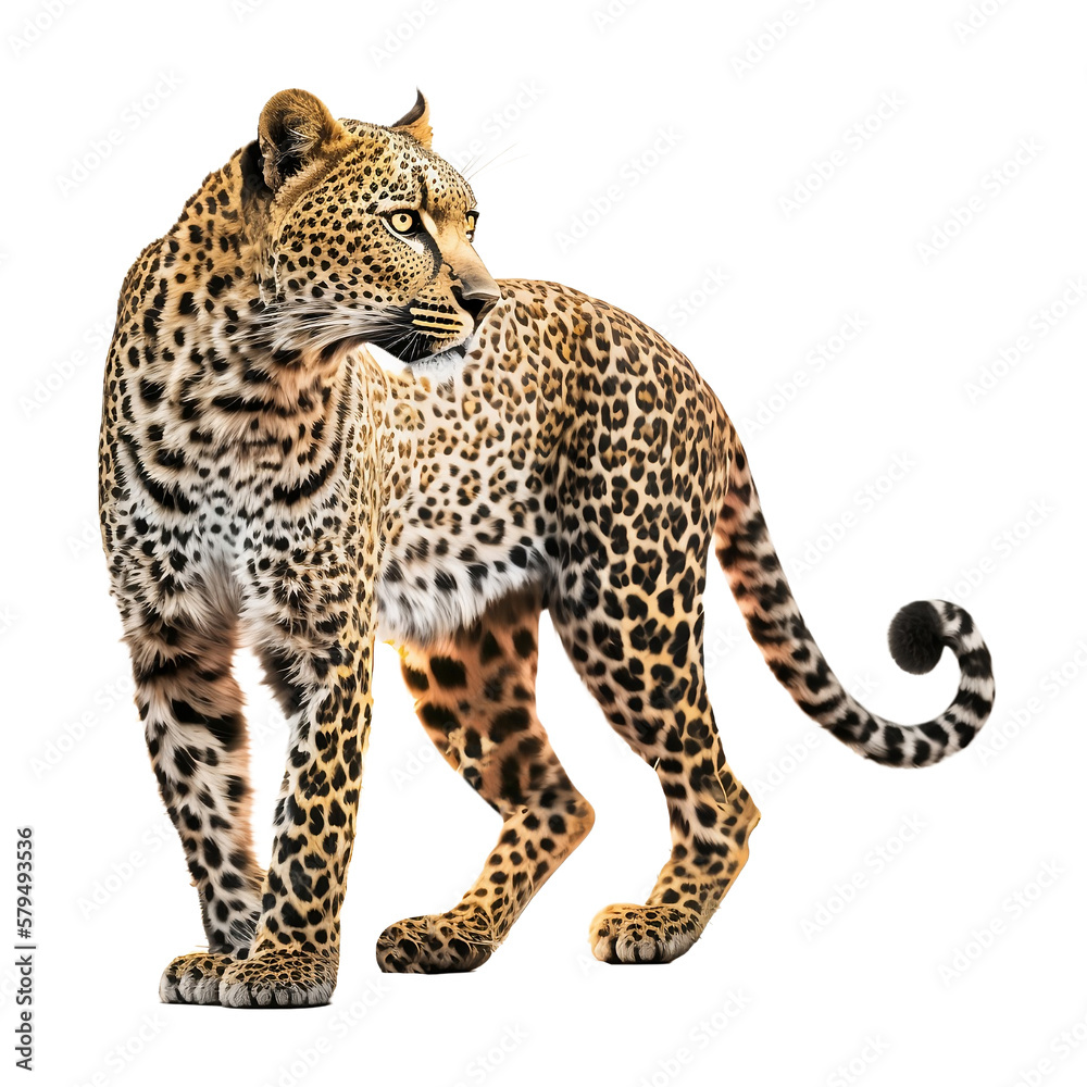 Leopard isolated on white, transparent background, PNG, generative ai - obrazy, fototapety, plakaty 