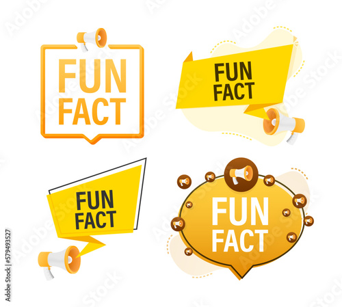 Megaphone label set with text fun fact. Megaphone in hand promotion banner. Marketing and advertising