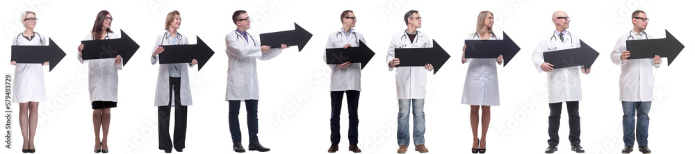 group of successful business people with black arrow