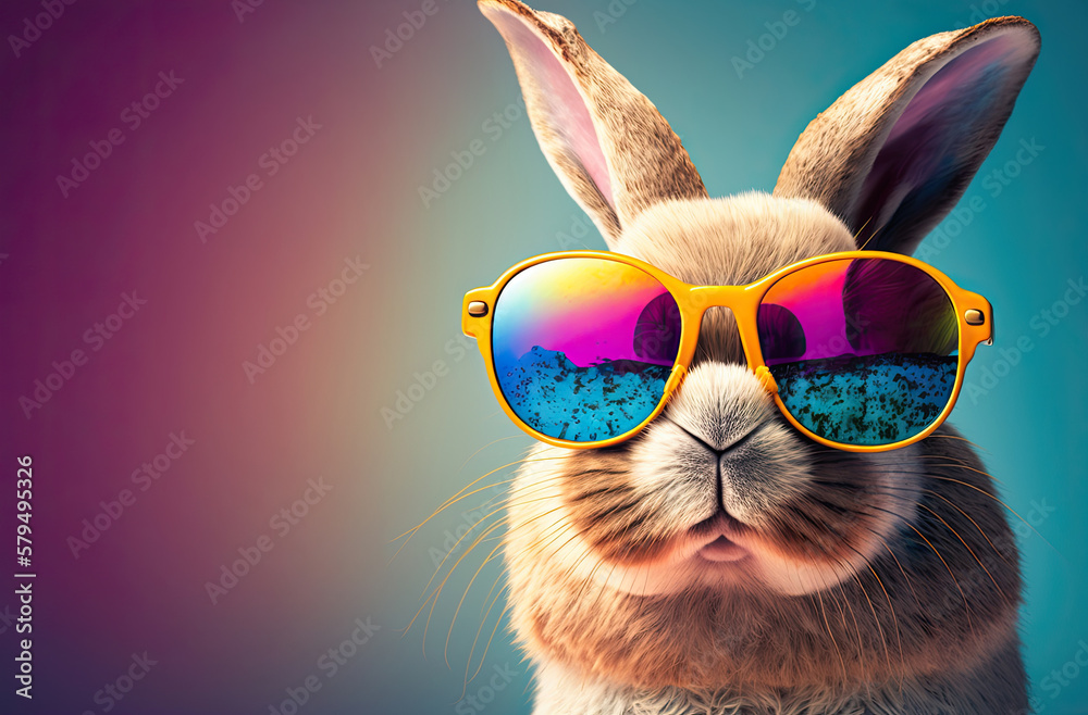 cool easter bunny with sunglasses on colorful background, generative ai  Stock Illustration | Adobe Stock