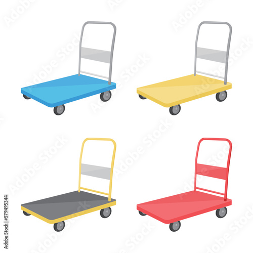 Colorful foldable platform trolley vector illustration on white background. Foldable platform trolley for office, workshops, schools, grocery store, garden, home and more.Trolley can carry many items.