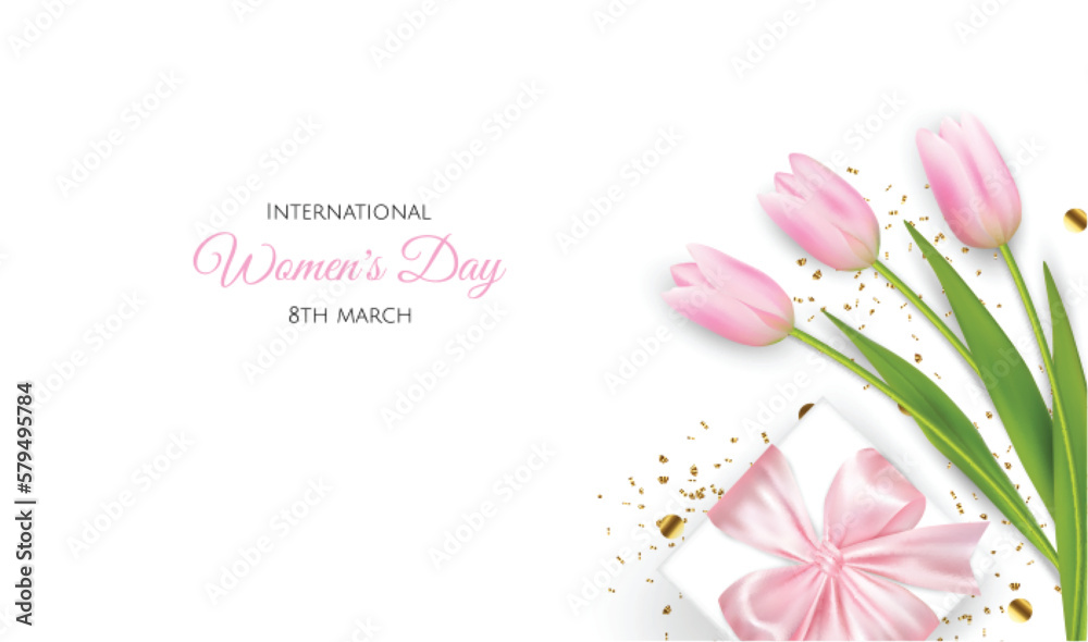 Mother's Day greeting card. Vector banner with pink tulips