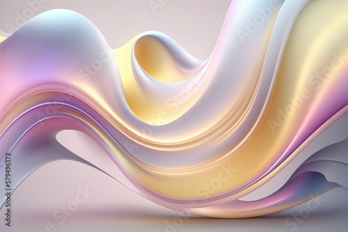 3d render abstract background holographic curved wave in motion. pastel color gradient design element for banner background, wallpaper. Generative AI.