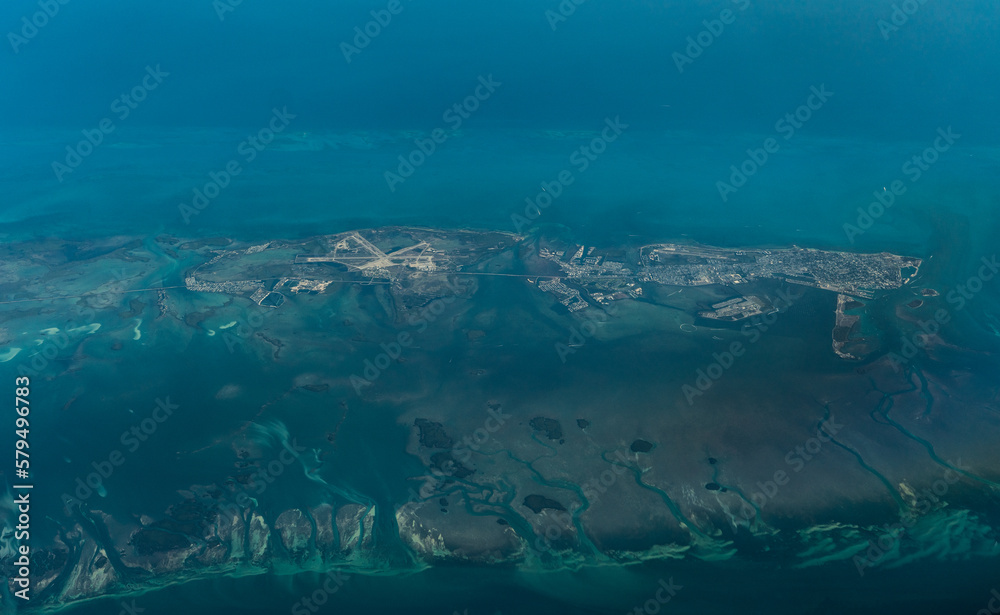 aerial landscape view of Great White Heron National Wildlife Refuge with Key West and Boca Chica Key  located between Atlantic Ocean an Gulf of Mexico