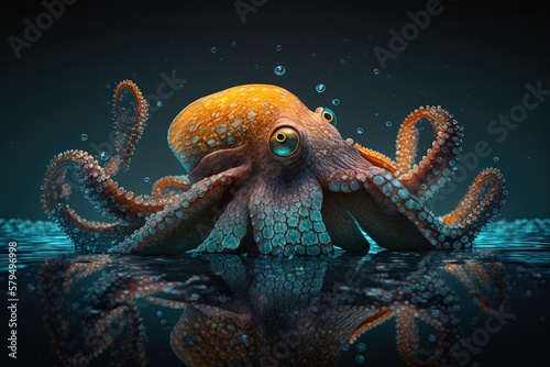 Isolated octopus in water. Generative AI. © Bargais