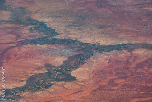 African aerial landscape view of Border area between Dolo in Ethiopia and Doolow in Somalia  located in the place where the rivers Ganale and Dawa join to form the River Jubba