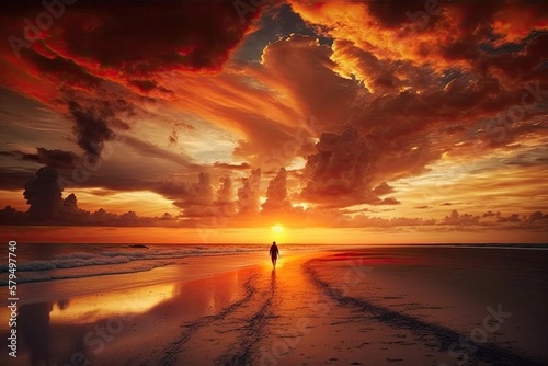 Captivating Sunset Walk on the Beach - Nature's Unforgettable Beauty: Generative AI