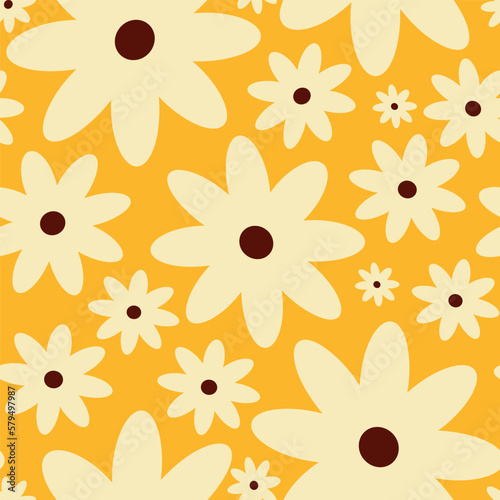Retro Vintage boho spring floral pattern in 60s style