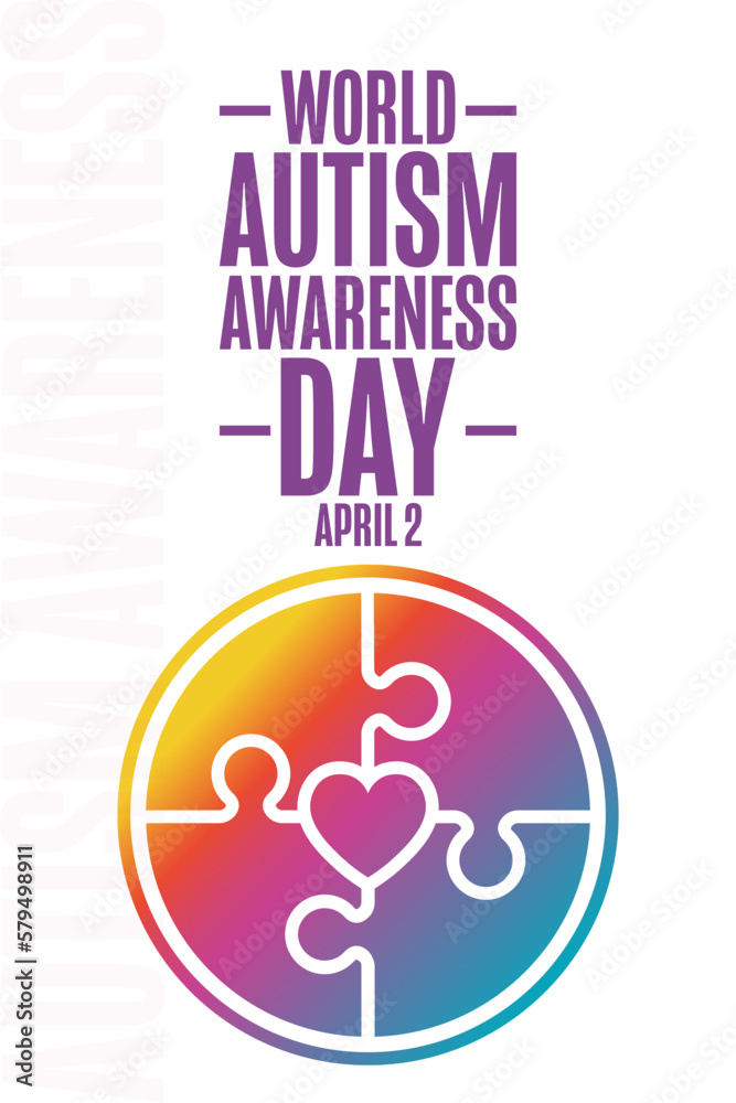 World Autism Awareness Day. April 2. Holiday concept. Template for background, banner, card, poster with text inscription. Vector EPS10 illustration.