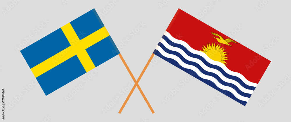 Crossed flags of Sweden and Kiribati. Official colors. Correct proportion