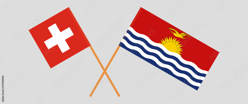 Crossed flags of Switzerland and Kiribati. Official colors. Correct proportion
