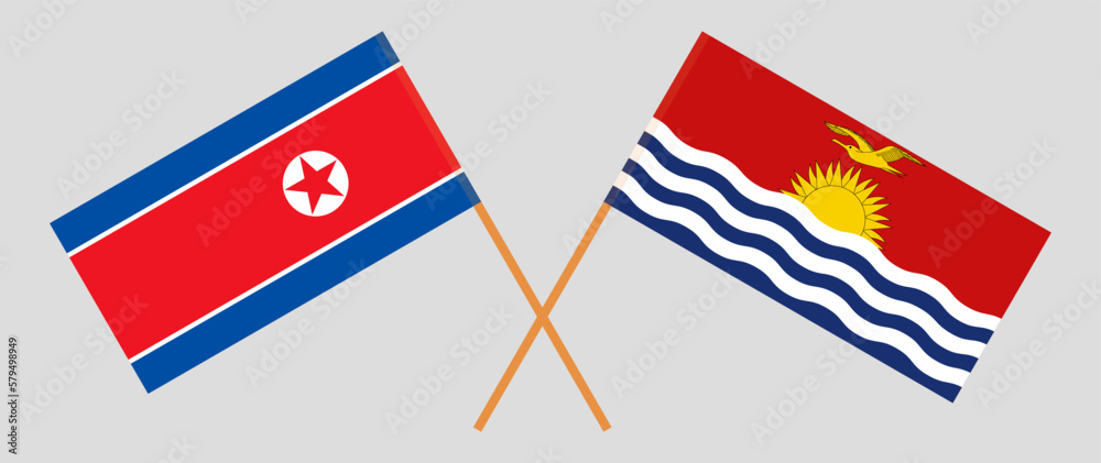 Crossed flags of North Korea and Kiribati. Official colors. Correct proportion Crossed flags of North Korea and Kiribati. Official colors. Correct proportion
