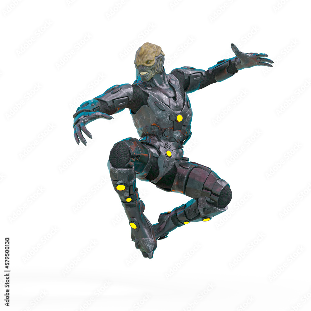 reptilian officer doing a nice jump in white background reptilian officer doing a nice jump in white background