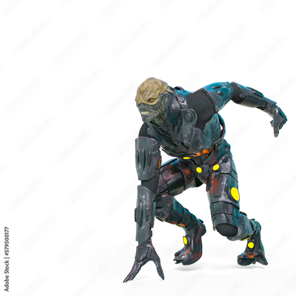 reptilian officer is ready for actionin white background reptilian officer is ready for actionin white background