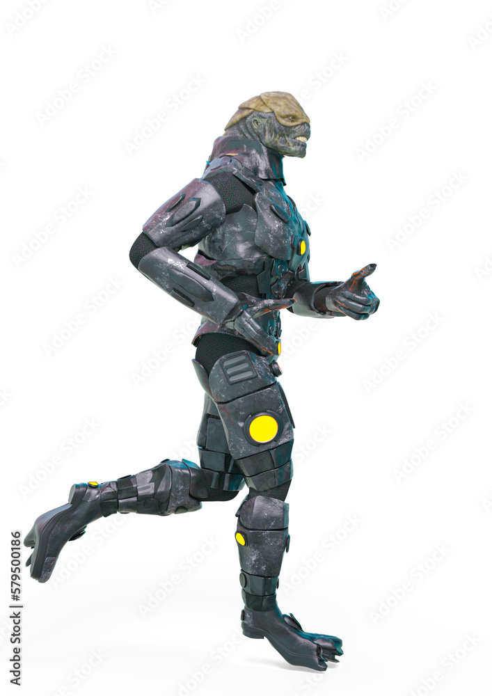 reptilian officer jogging in white background reptilian officer jogging in white background
