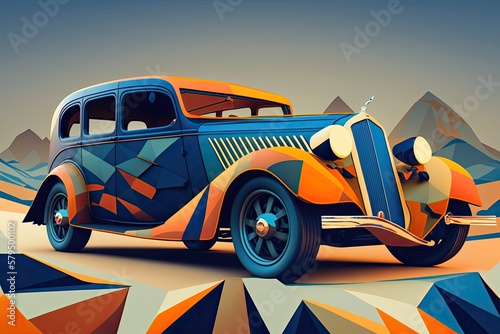 Illustration of stylized cars with bold colors     Art Created with generative AI technology 