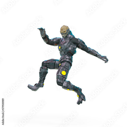 reptilian officer jumping in white background