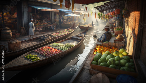 Floating market Bangkok Thailand created with generative AI technology