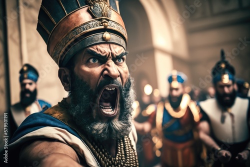 Angry Majestic Pharaoh of Egypt, Ruler of the Nile, Clothed in the Finest of Linens and Adorned with Precious Jewels. Generative AI