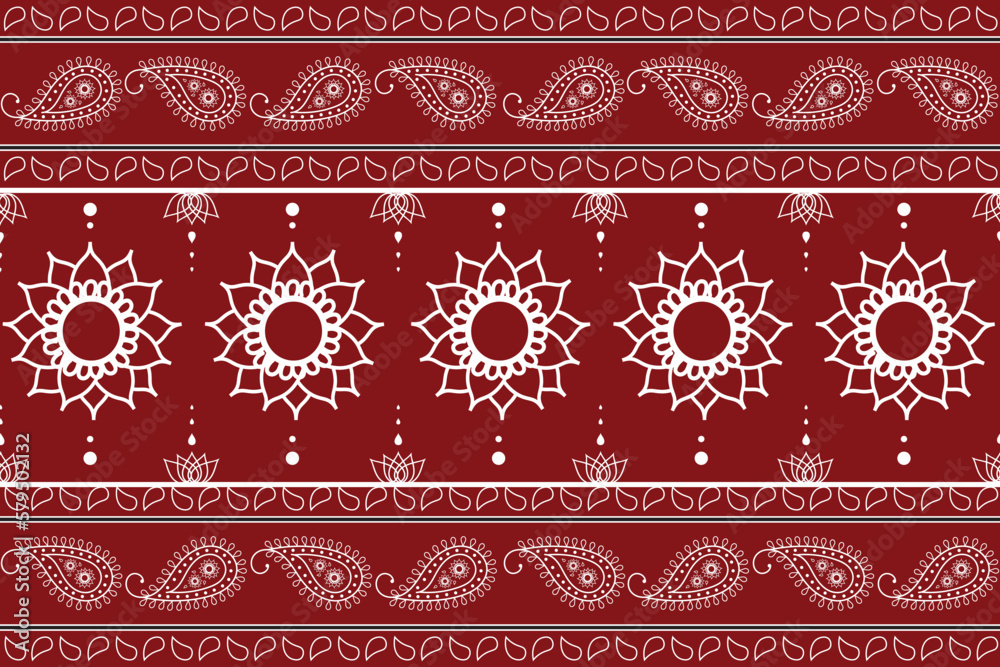 Asian floral lotus mandala paisley Indian ethnic pattern. South East Asian, Thai, Indian, Indonesian, Chinese style. Design for clothing, throw pillow, fabric, fashion, carpet, wallpaper, home decor.